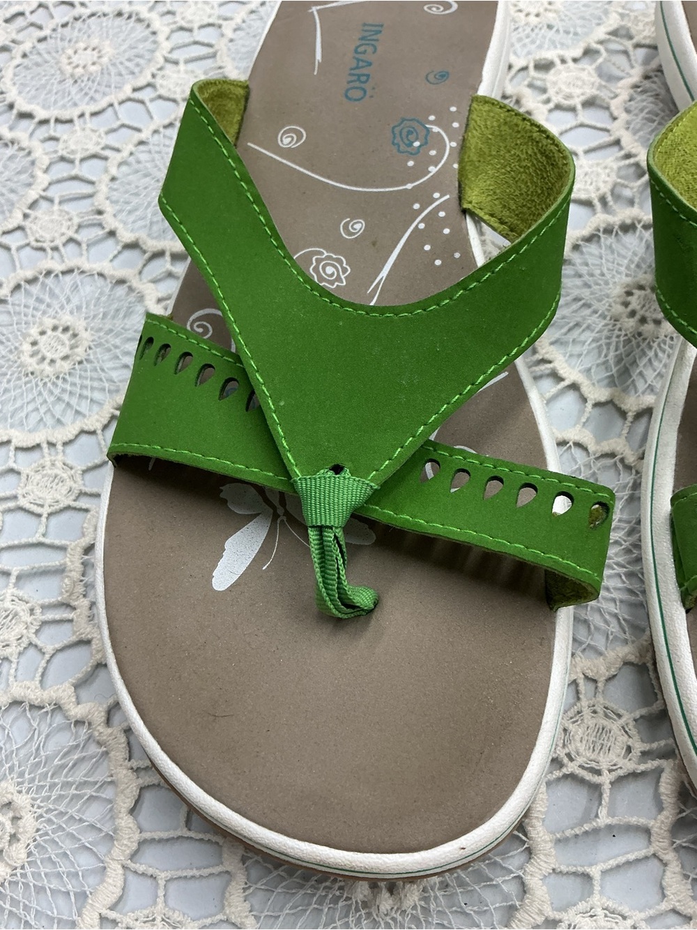 INGARO Green Leather Toe-Post Sandals - Picture 3 of 6